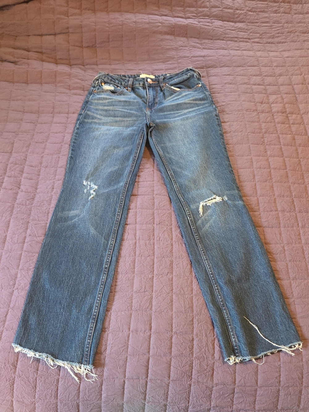 Cleo + Wolf Straight Leg Distressed Blue Jeans